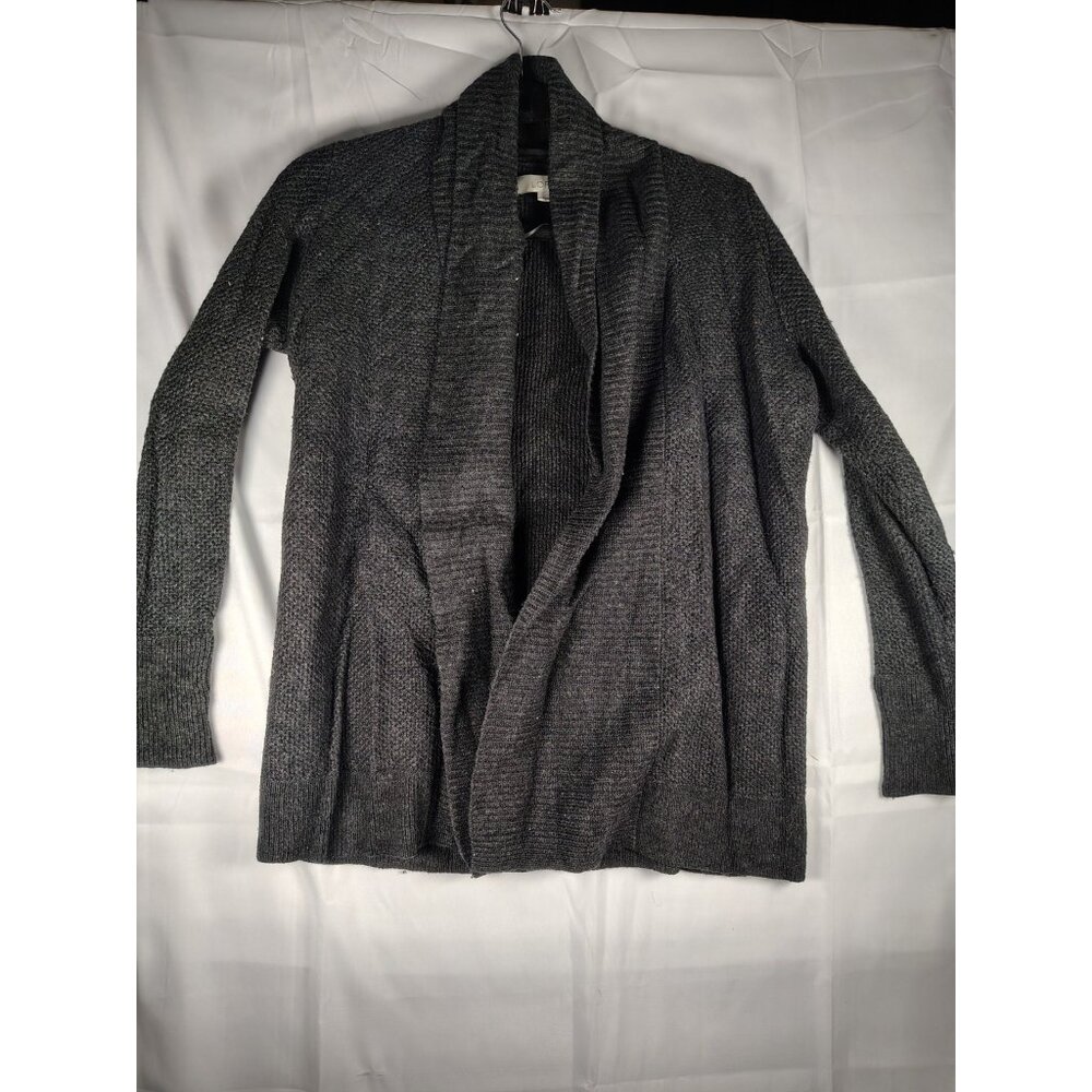 Loft Women’s Long Line Cardigan Sweater Open Chunky Grey Ribbed Hem Size MP